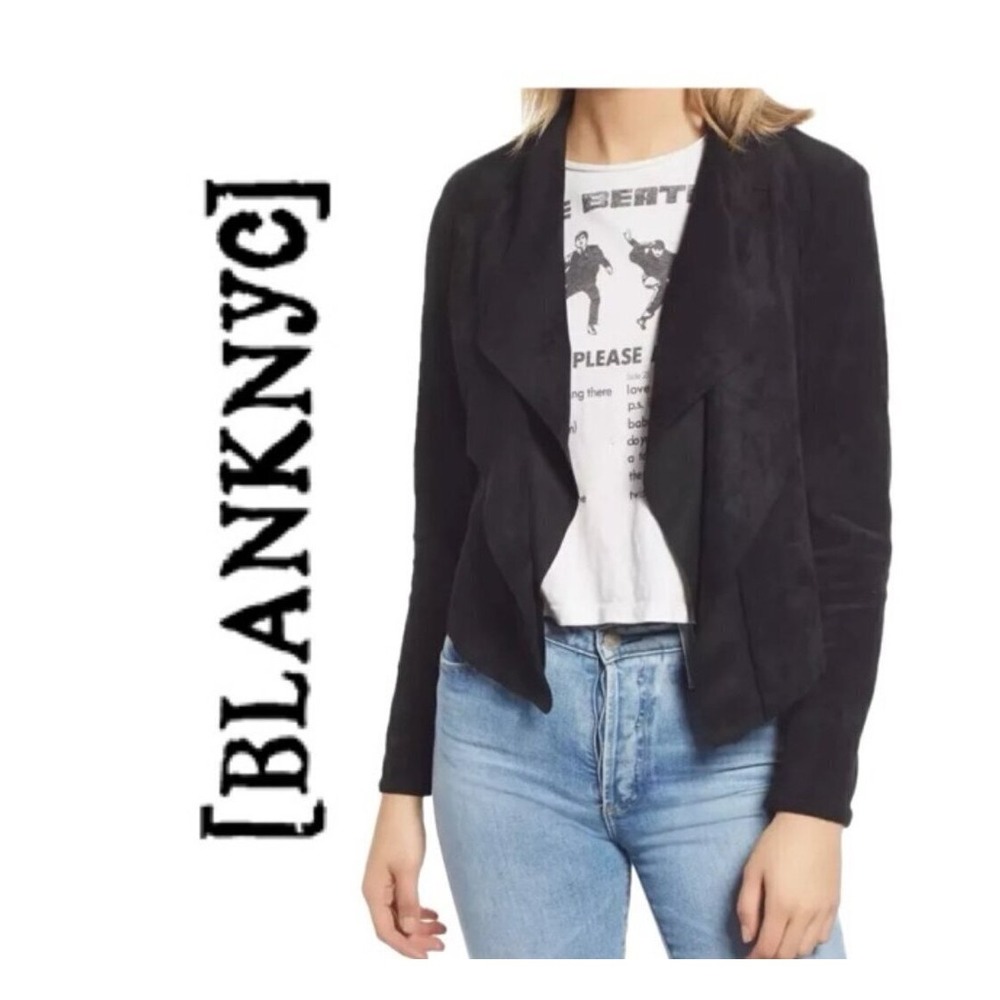 BlankNYC Black Faux Suede Draped Open Front Jacket Sz M Dark Academia Biker Goth